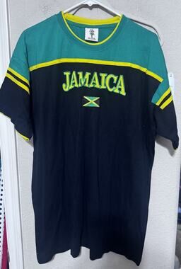 LMS Jamaica Shirt Mens XXL Green Cotton Embroidered Flag Vintage Island Tee